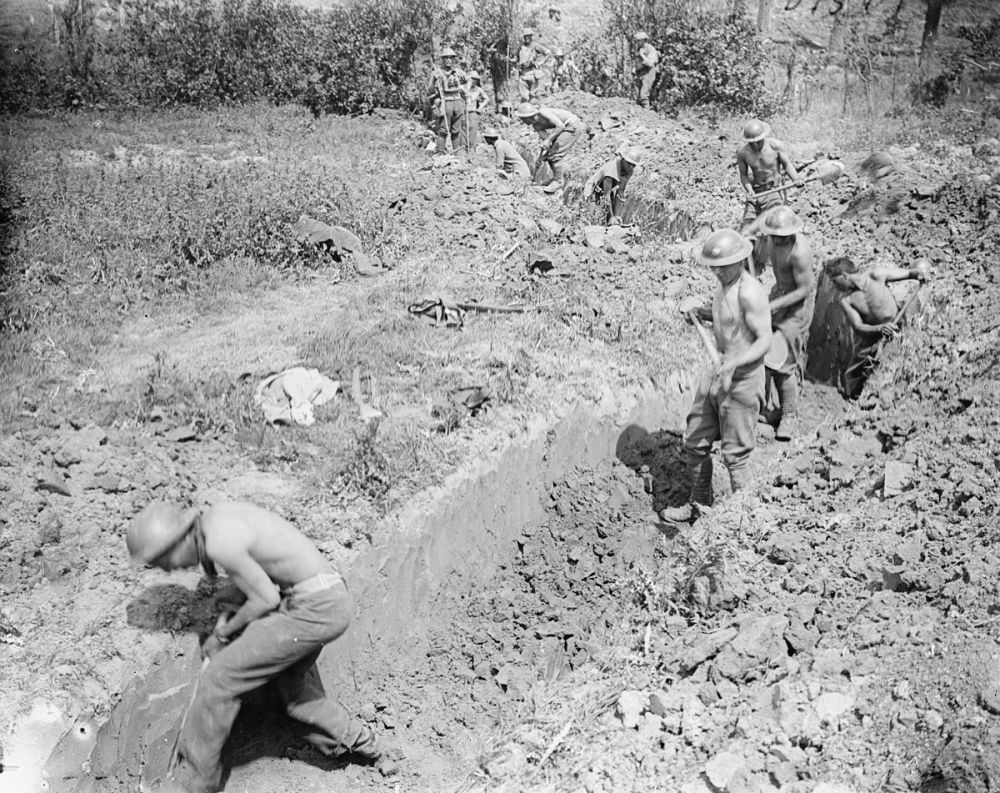 Royal Engineers dig a communication trench to join Messines Ridge, 7 June 1917.